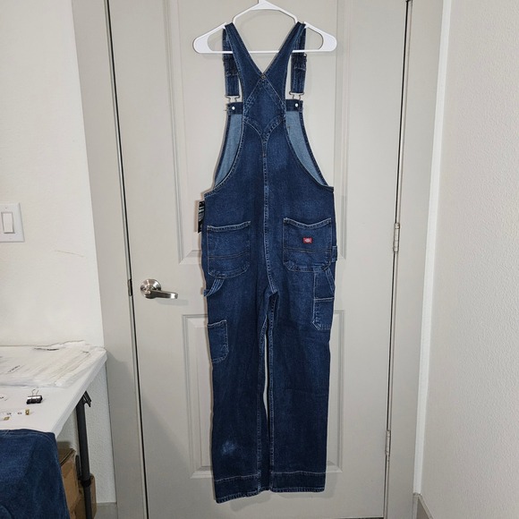 NEW Dickies Womens Boyfriend Bib Overalls Dark Wash Denim Stretch Size M - Picture 7 of 13